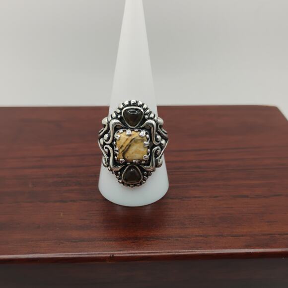 Carolyn Pollock Relios Yellow Jasper and Smoky Quartz Ring Sz 10 - Picture 2 of 9